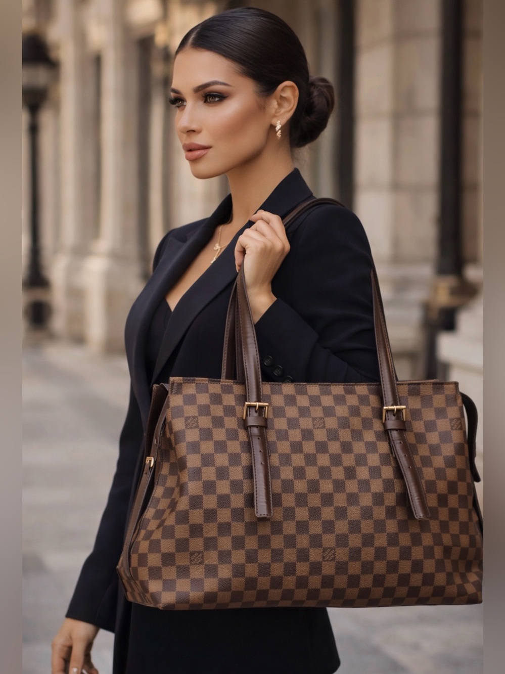Louis Vuitton 2006 Chelsea Damier Ebene Large Zip Tote Bag - Vintage